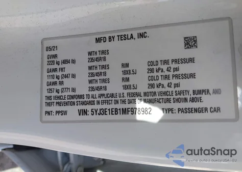 2021 Tesla Model 3 Long Range Dual Motor All-Wheel Drive из США, поврежденный, VIN 5YJ3E1EB1MF978982